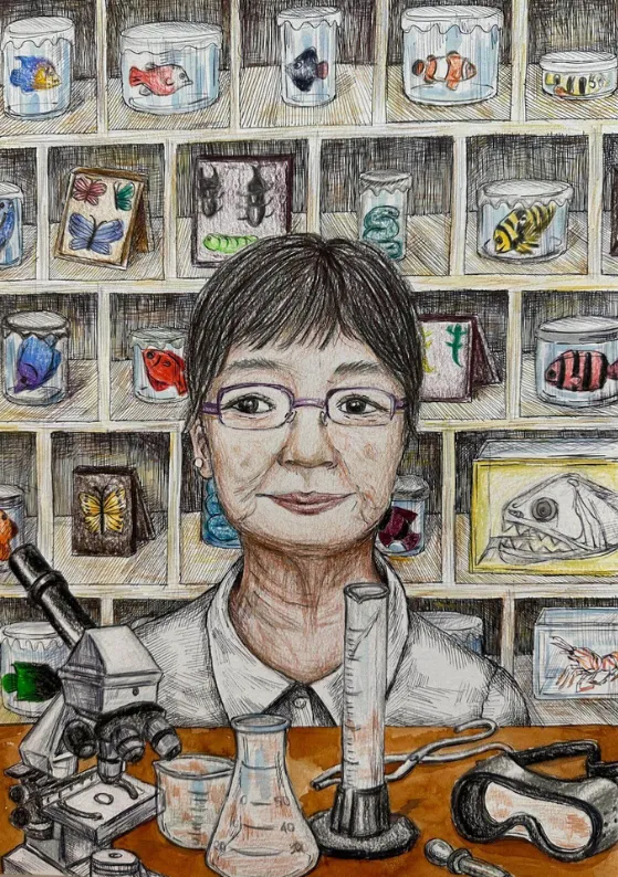 Cat B, First Place: “Her Priceless Dedication for Nature History” by Daeun You